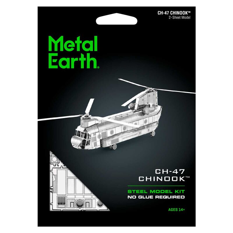 MetalEarth Aviation: CH-17 CHINOOK 18.8x9.5x4.8cm, metalen 3D-model met 2 vellen, op kaart 12x17cm, 14+ Metal Earth