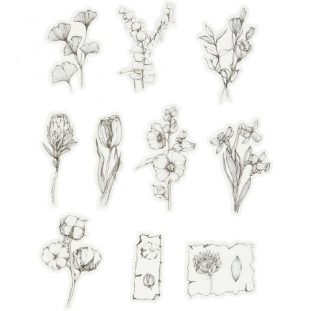 Afplaktape stickers, witte / zwarte bloemen, afm 30-50 mm, 30 st / 1 St. 