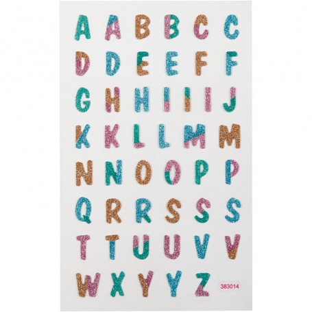 Glitterstickers, Letters, 10x16 cm, 1 vel 