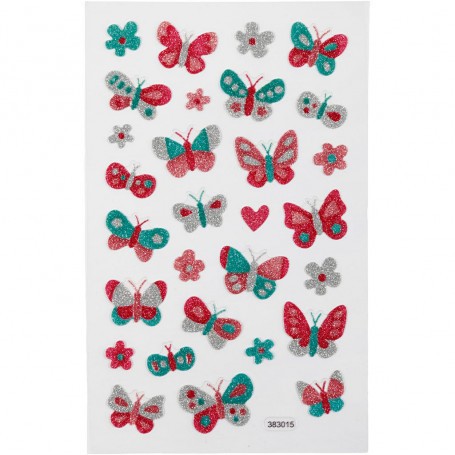 Glitterstickers, vlinders, 10x16 cm, 1 vel 
