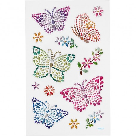 Diamantstickers, vlinders, 10x16 cm, 1 vel 