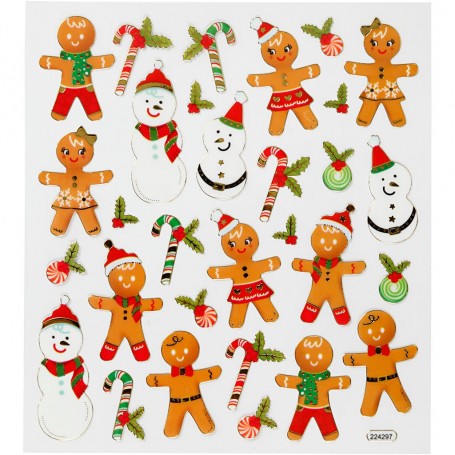 Stickers, Biscuit Sneeuwpoppen, 15x16,5 cm, 1 vel 
