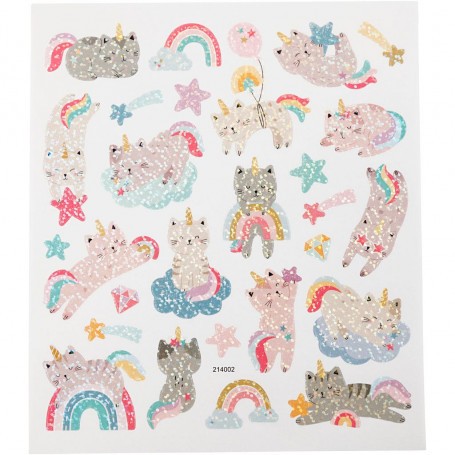 Stickers, eenhoorn katten, 15x16,5 cm, 1 vel 