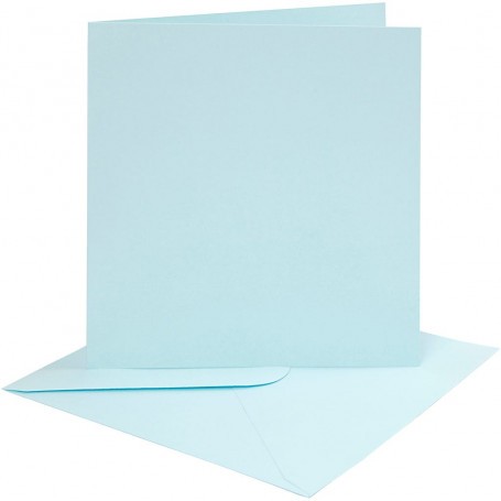 Kaarten en enveloppen, lichtblauw, afmeting kaart 15,2x15,2 cm, afmeting envelop 16x16 cm, 220 gr, 4 set / 1 St. 