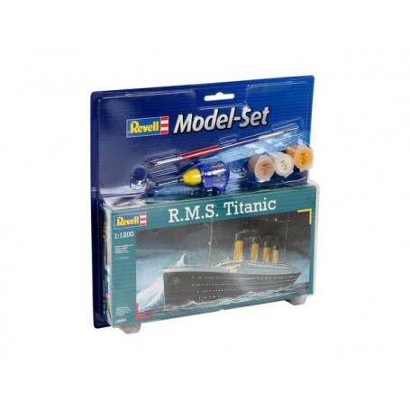 RMS Titanic Model Set - box containing the model, paints, brush and glue Modelboot bouwpakket